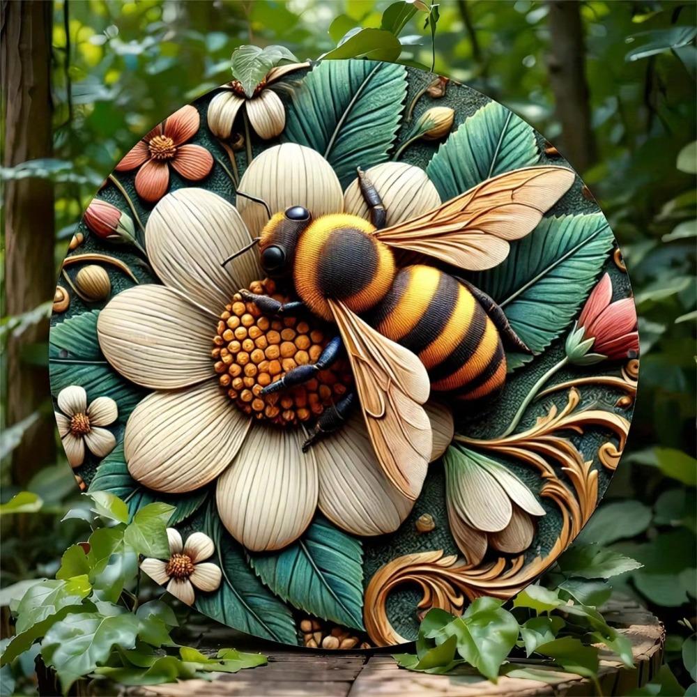 Vibrant Honeybee Floral Iron Wall Art Vintage Rustic Home Office Decor Sign