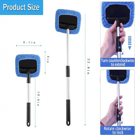 ASAHEL Car Windshield Cleaning Tool Ide Window Cleaner Defogger Brush Kit Microfiber Cloth With Extendable Handle Auto Glass