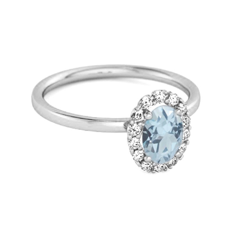 Blue Topaz Solitaire Halo Accents Ring –925 Sterling Silver
