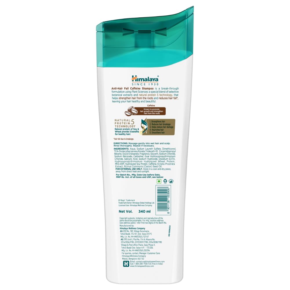 Himalaya Anti Hair Fall Caffeine Shampoo For Stronger Nourished Hair 340ml Reduces Breakage Smoothens Strands Strengthens Roots Gentle Daily Cleanse
