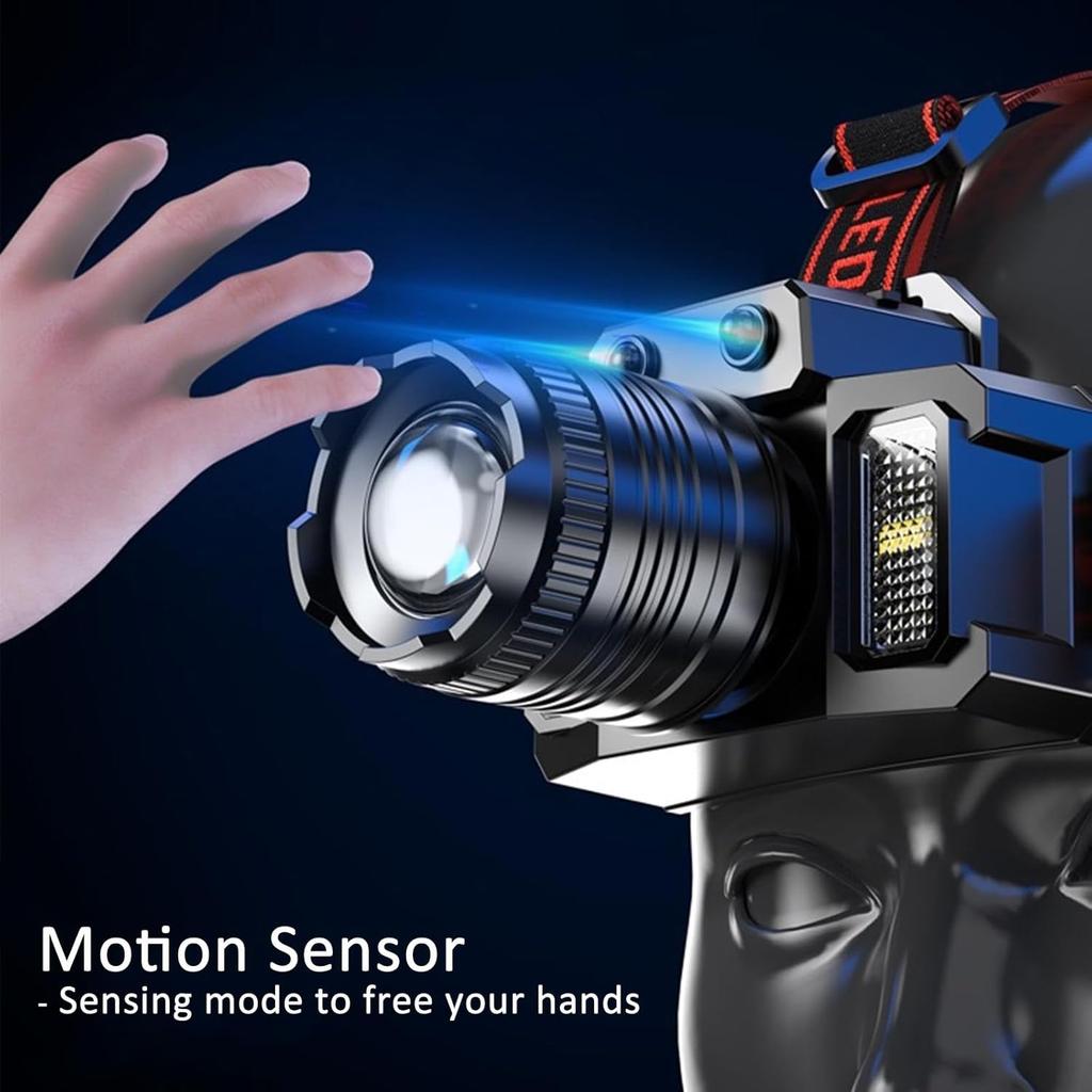 Smart Induction White Light LED Headlight Zoom USB Charging Sensor LED Headlamp Outdoor Multi-Function Head Torch Lantern Lamps