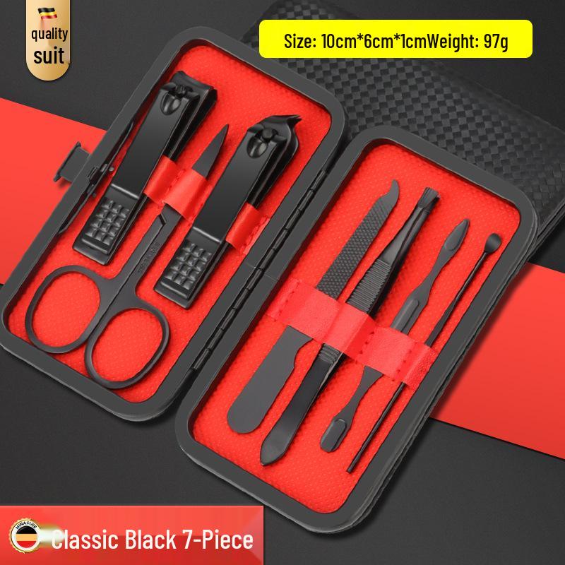Stainless Steel Nail Clipper Set: 7-24 Pieces, Black & Red, Includes Ingrown Nail Clippers & Flat Scissors