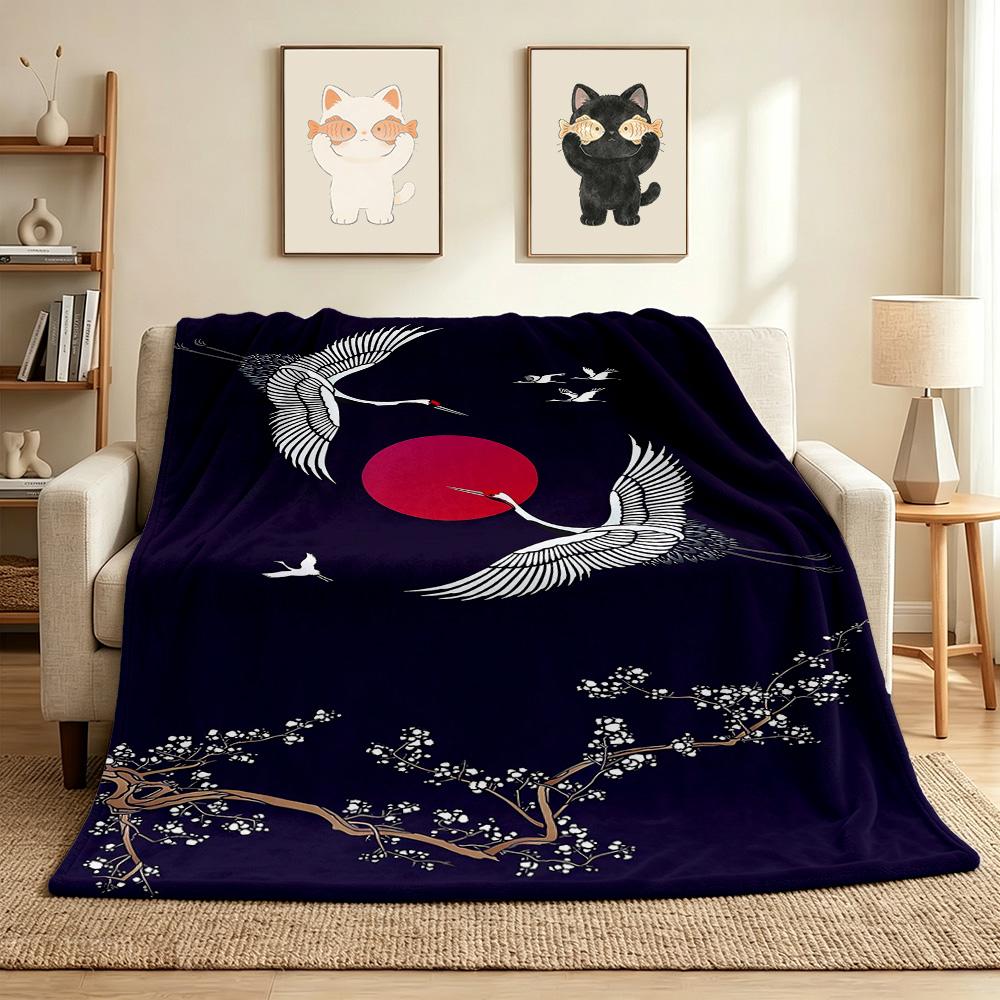 Cranes Moon Flannel Blanket Throw Blanket Soft Warm Sofa Bed Camping Car home Decor Unique Christmas Gift C930337