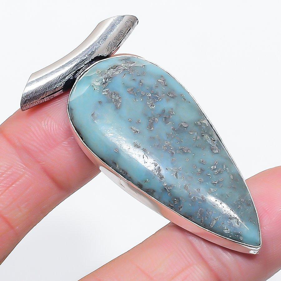 Natural Larimar Gemstone Handmade 925 Sterling Silver Jewelry Pendant 2.17" D6f98