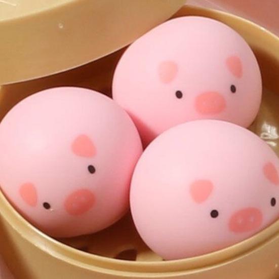 1/3Pcs Steamed Bun Toy with Steamer Pig Chick Panda Bunny Bun Squeeze Toy Slow Rebound Simulated Dumpling Stress Ball Office Desk Relaxation Tool