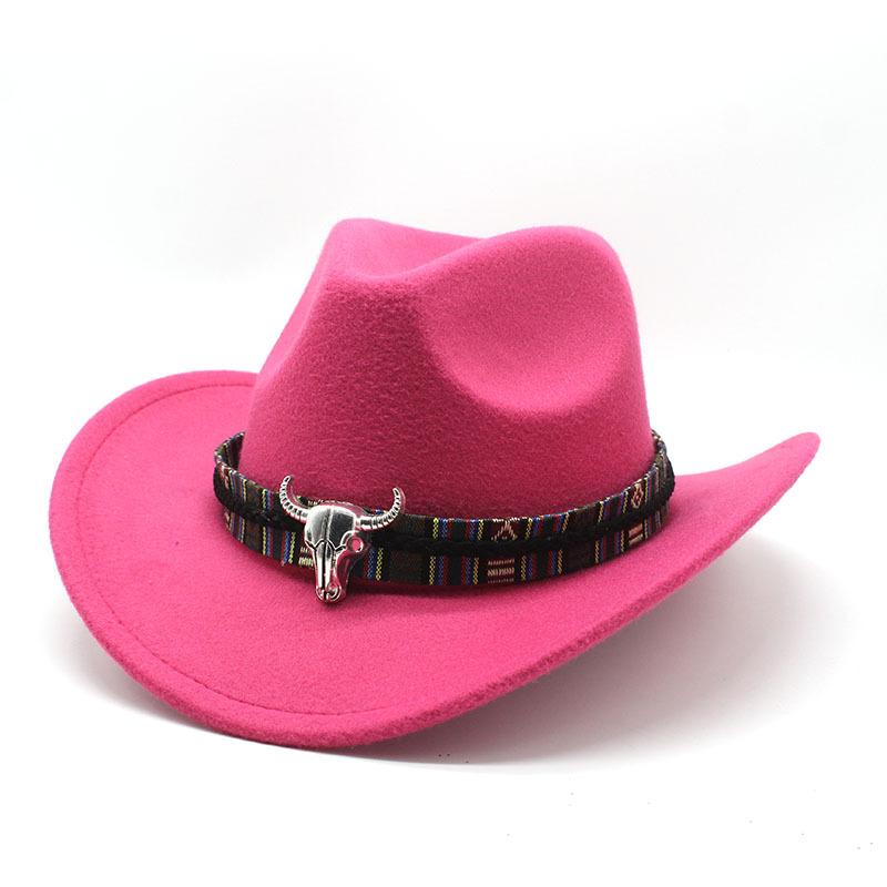 Cappello da Cowboy Western Vento Corno Lana Cappello a Cilindro Jazz Uomo e Donna Etnico Feltro Cappello a Tesa Larga