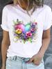 (Asian Size) Women Fashion Printed Casual T Shirt Tee Top Lady Female Flower Cute 90s Graphic Short Sleeve T-shirts Clothing