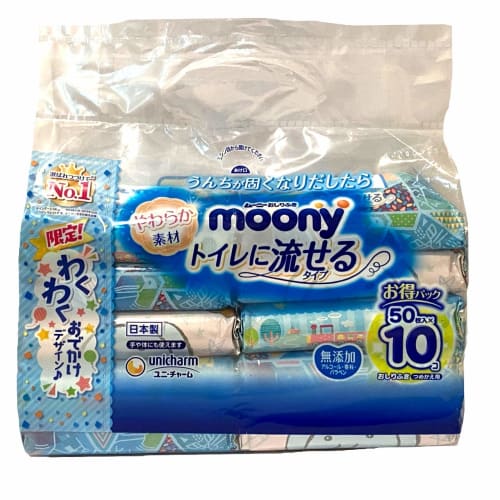 Moony [Wet Wipes] Flushable Type, Refill 500 Sheets (50 Sheets X 10)