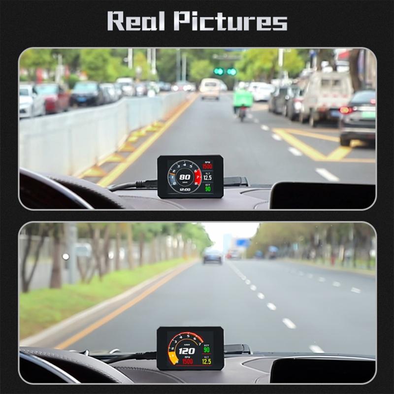 P16 Car Hud Obd2 Lcd Meter Head Up Display Speedometer Kmh,Mph Tachometer Water Temp Fuel Consumption Turbo Pressure