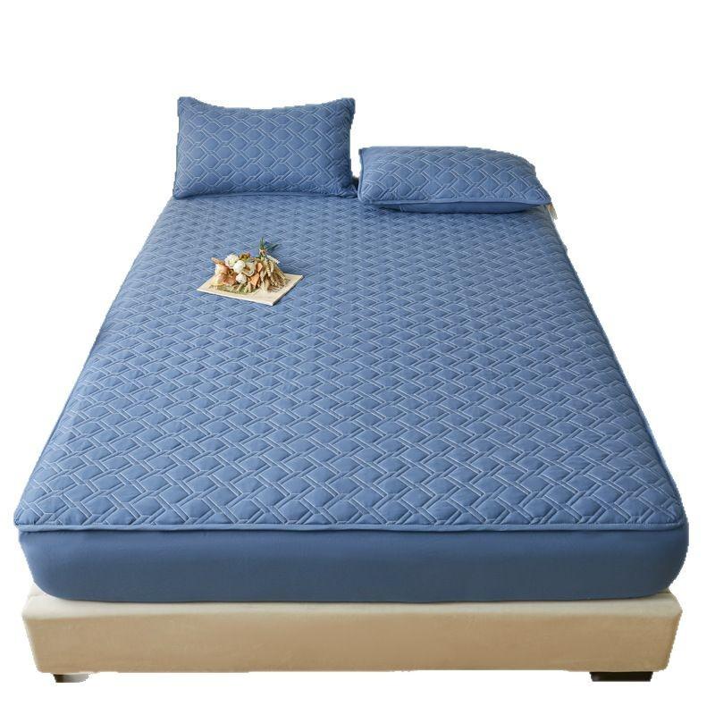 Class A maternal and infant grade solid color mattress three-piece set, cotton padded dust cover, washed cotton non-slip mattress cover