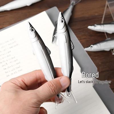 Creative Fish-Shaped Ballpoint Pen - Funny Stationery for Students (0.5mm Black, Idle Salted Fish Design)