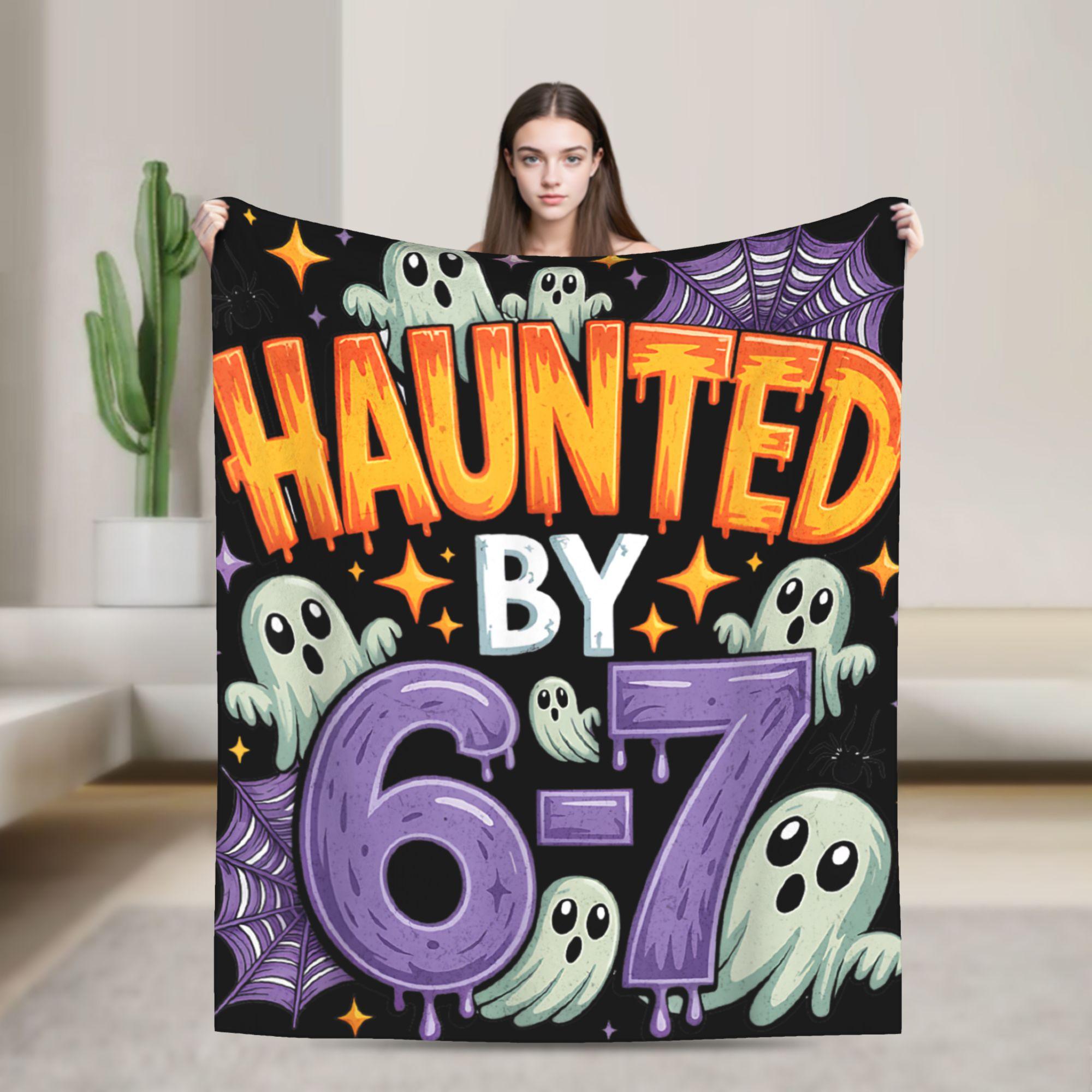 Haunted by 67 Funny Ghost and Pumpkin Halloween Soft Blanket Graphic Couch Chair Flannel Bedspread Sofa Bed Cover 75X95CM