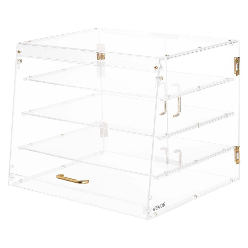 Bakery Display Case, 4-Tier Commercial Countertop Pastry Display Case, Clear Acrylic Bread Box for Kitchen, Party Cake Cabinet with Magnetic Rear Door