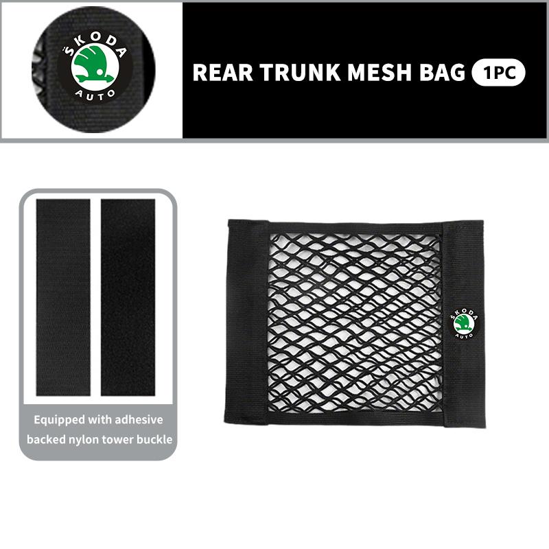 AAAJE1 Car Rear Trunk Net Mesh Elastic Nylon Back Cargo Storage Organizer Holder Auto Accessories For Skoda Fabia Kamiq Superb Scala