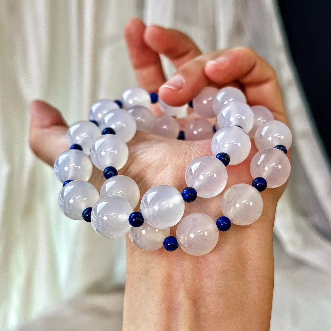 Simple Natural White Chalcedony Lapis Lazuli Bracelet, Simple Fashion Single Circle Contrasting Color Niche Atmosphere Bracelet, Bracelet For Women