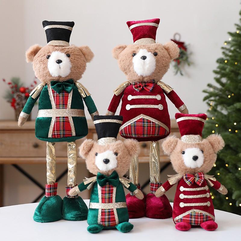 Plush Christmas Bear Ornament Decorative Figurine Holiday Display Window Party Decoration
