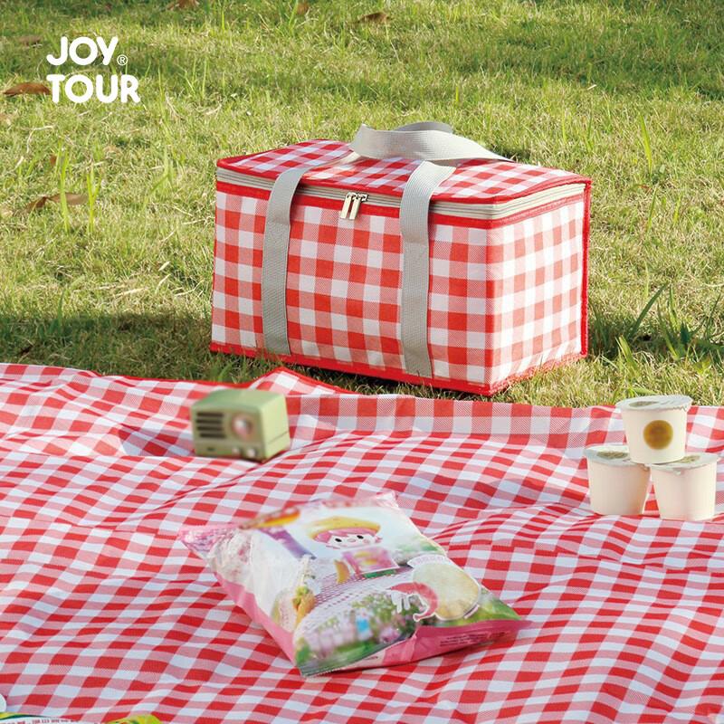 Insulated Picnic Bag, Outdoor Portable Folding Camping Lunch Box Bag, Cold Storage Bag, Travel Picnic Basket, Yellow And White Checkered Patter