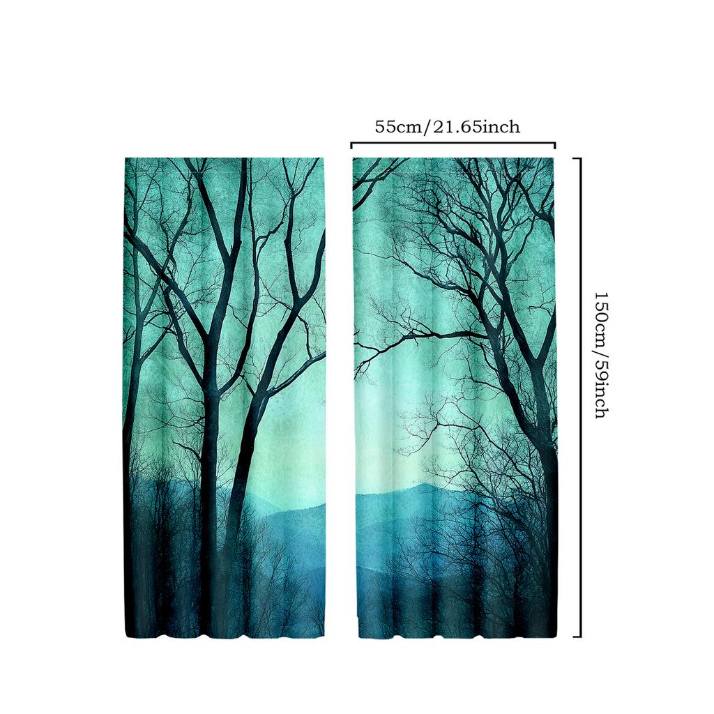 2pcs Forest Woodland Curtains with Summer Foliage Trees & Sun Rays Design, Scenic Polyester Window Drapes for Living Room & Bedr