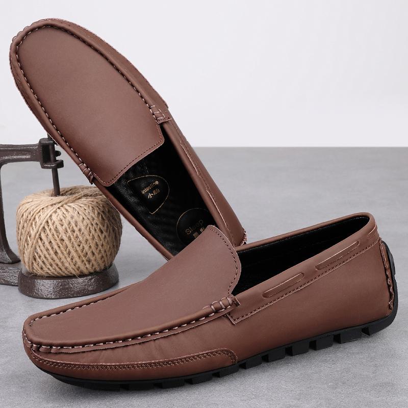 Elegant Versatile Loafers Outdoor Man Flat Bottomed Anti Slip Comfortable Driving Shoes Urban Business Men Leather Shoes