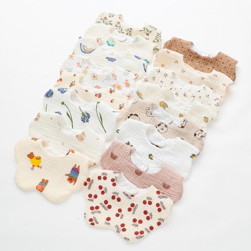 Floral Feeding Bib Baby Burp Cloth Bib for 0-18Month Infant Gender Neutral Gauze Cotton Teether Drooling Bib for Newborn