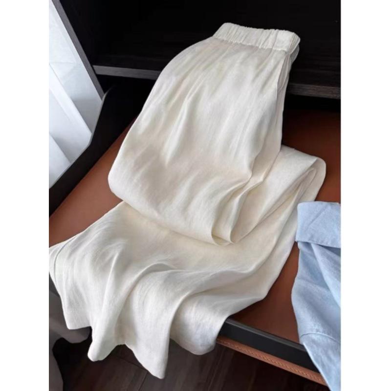 Women's Summer Cotton-Linen Wide-Leg Pants Lightweight Loose-Fit High-Waisted Flowing Straight-Leg Linen Casual Pants