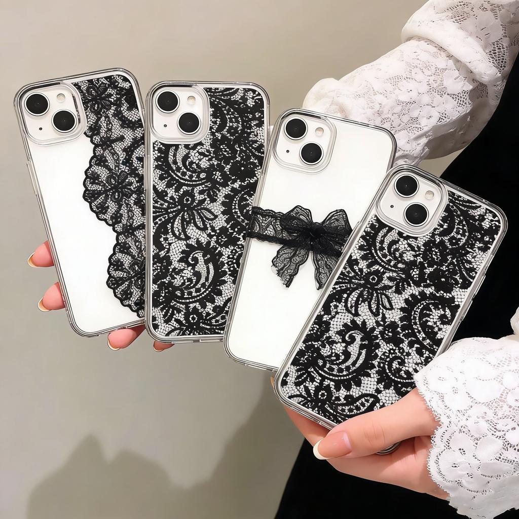 Luxury black lace Phone Case For Xiaomi Redmi Note 15 15C 14 13 12 12S 12C 11 10 10C 13C 10s A2 A3 Pro Plus 4G 5G soft TPU Cover