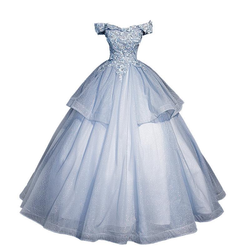 Vestito principessa in filato colorato blu gonna soffice vestiti per esibizione solista test artistico vestito vocale per presiedere al banchetto abito da sera temperamento