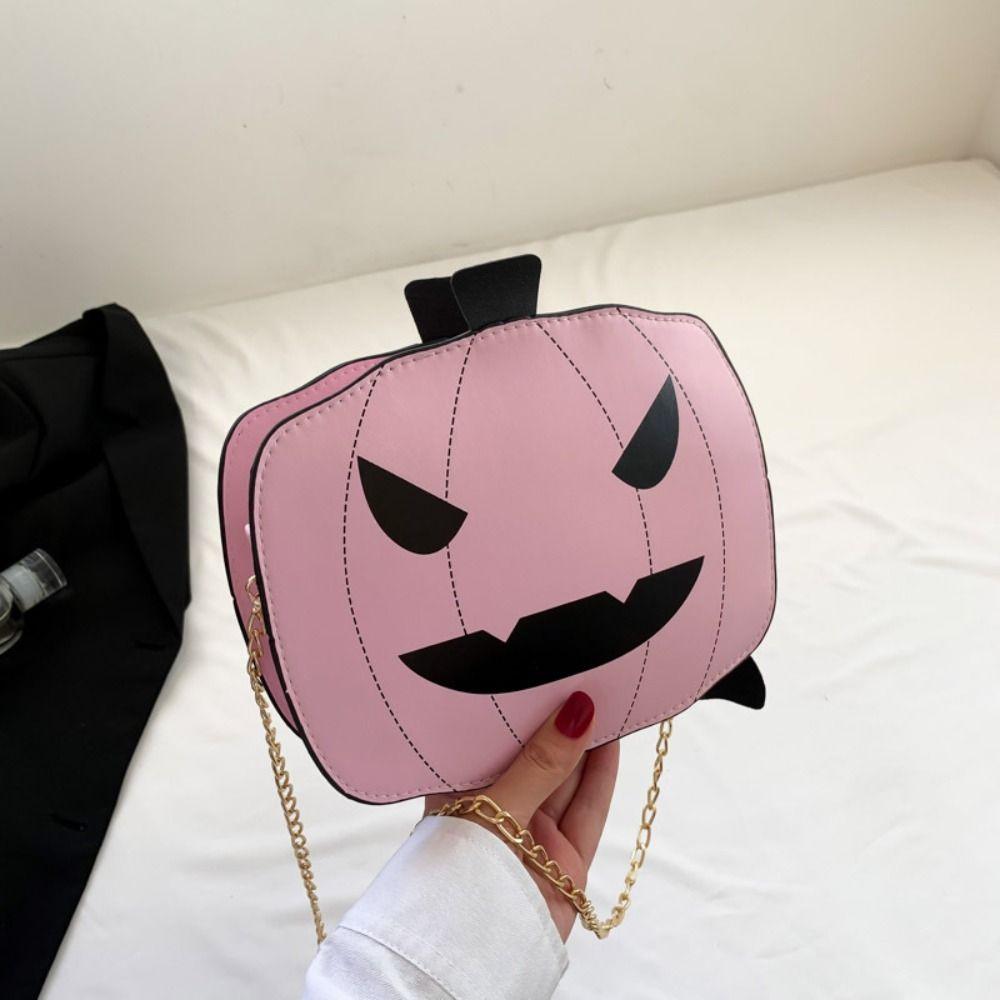 

Contrasting Colors Halloween Shoulder Bag Metal Chain Crossbody Bags Pumpkin Shape Bag Makeup Bag розовый
