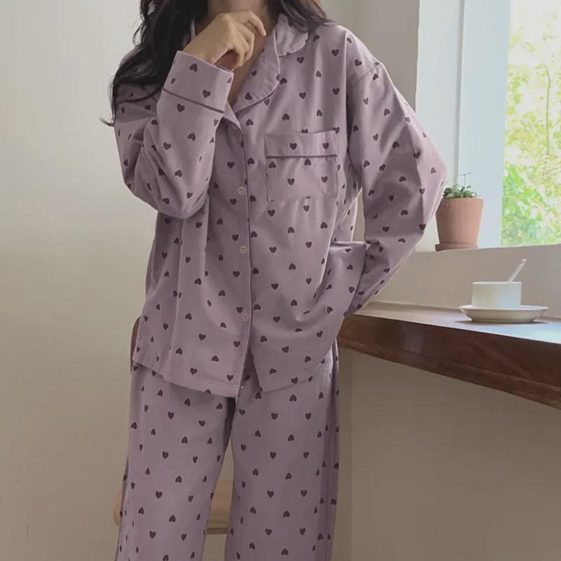 Spring Korean Love Print Long-Sleeve Pajamas