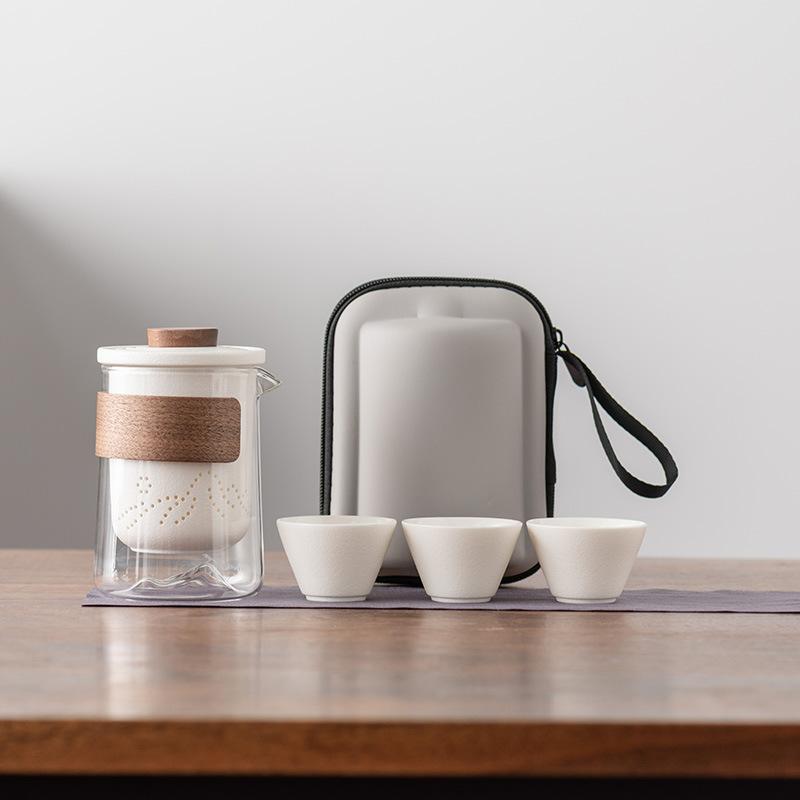 Travel Tea Set, Business Gift, Glass Outdoor Pot 2346 Ceramic Express Cup, Teapot