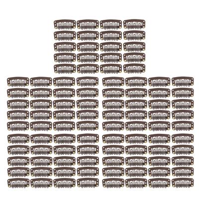100pcs 6 Teeth Wig Clips 3.2cm U Shape Hair Extension Snap Clips Clamp Firmly Dark Brown for Hat