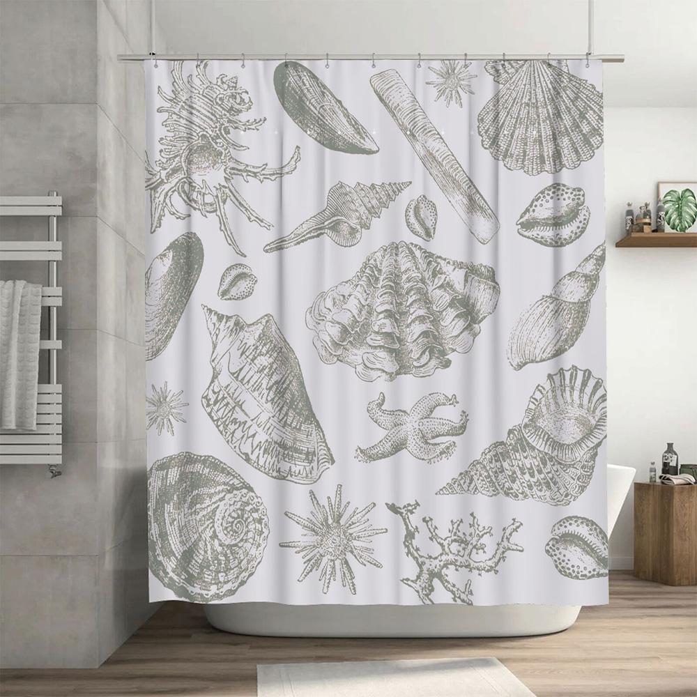 Beautiful Sea Life Print Shower Curtain with Rustic Silver Tones Perfect for a Nautical or Beachy Bathroom Decor Theme