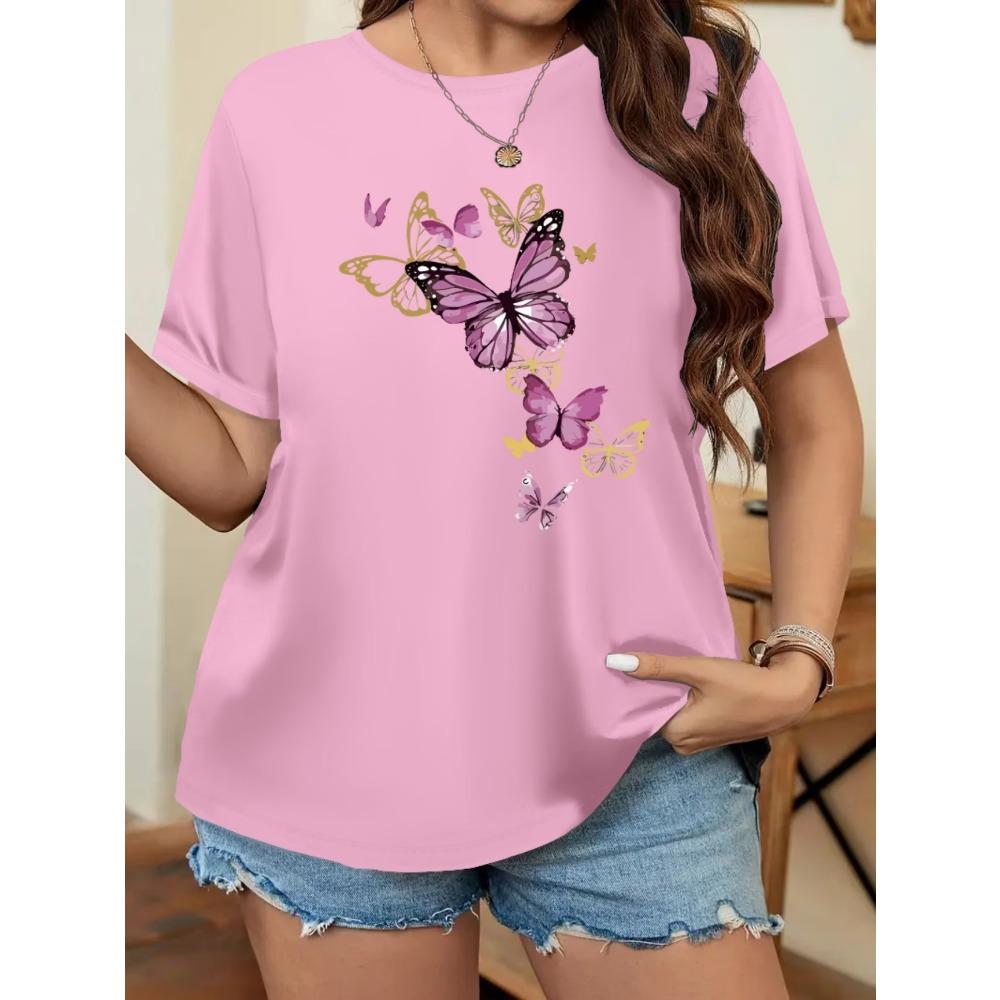 Butterfly Floral Print Women T-Shirt Summer Casual Short Sleeve Crewneck Tops Oversized Boho Flower Graphic Tee Summer Tops