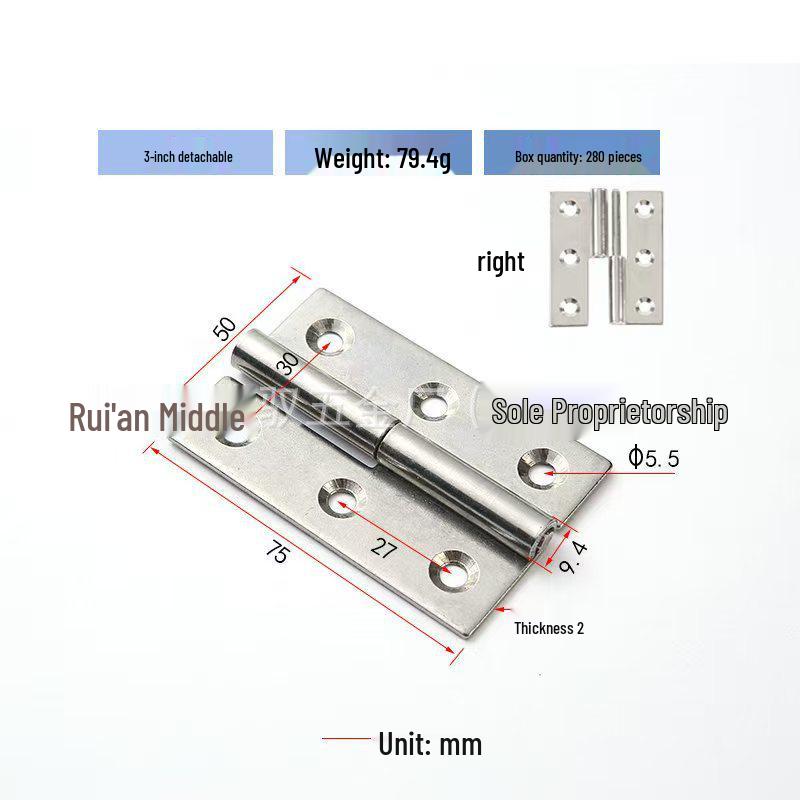 Swing-Open Heavy-Duty 304 Stainless Steel Detachable Wood Cabinet Door Hinge