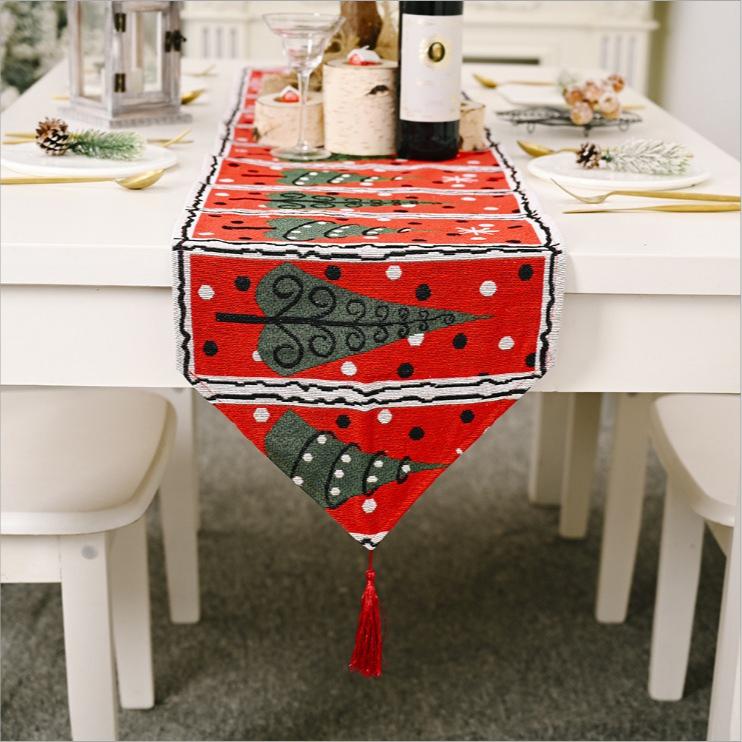 Christmas Table Runner Xmas Printed Tassel Decor Tablecloth Fabric Table Flag for Dining Table Coffee Table Home Kitchen Decor