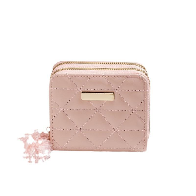 New Double Zipper Short Wallet ID Card Case Cards Wallet Diamond Patterned Embroidered Clutch Purse Women's Wallets Coin Purse