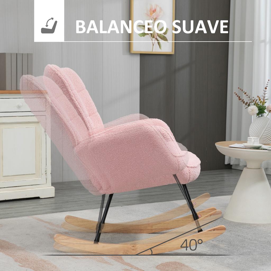 Rocking Chair, Sheepskin, 40 Degrees, Beech Wood Legs, 120 kg Load, 71 x 98 x 101 cm, Pink