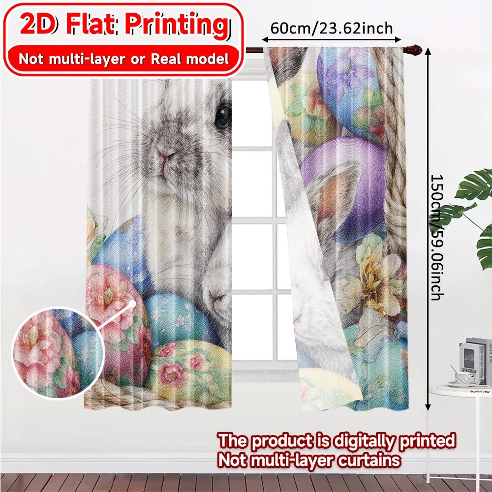 Set Of 2 Flat Printing Easter Basket Bunnies Modern Curtains Yarn Room Decor Ldeal Kitchen Living Contemporary Made Polyester Great Window Treatment