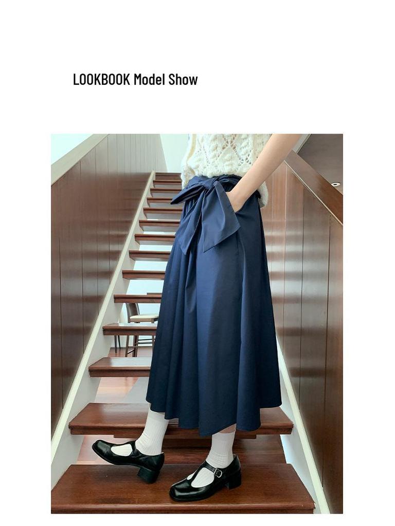 2025 Early Spring French Bow A-Line Skirt C3626: Gentle, Elegant, Large-Swing Design