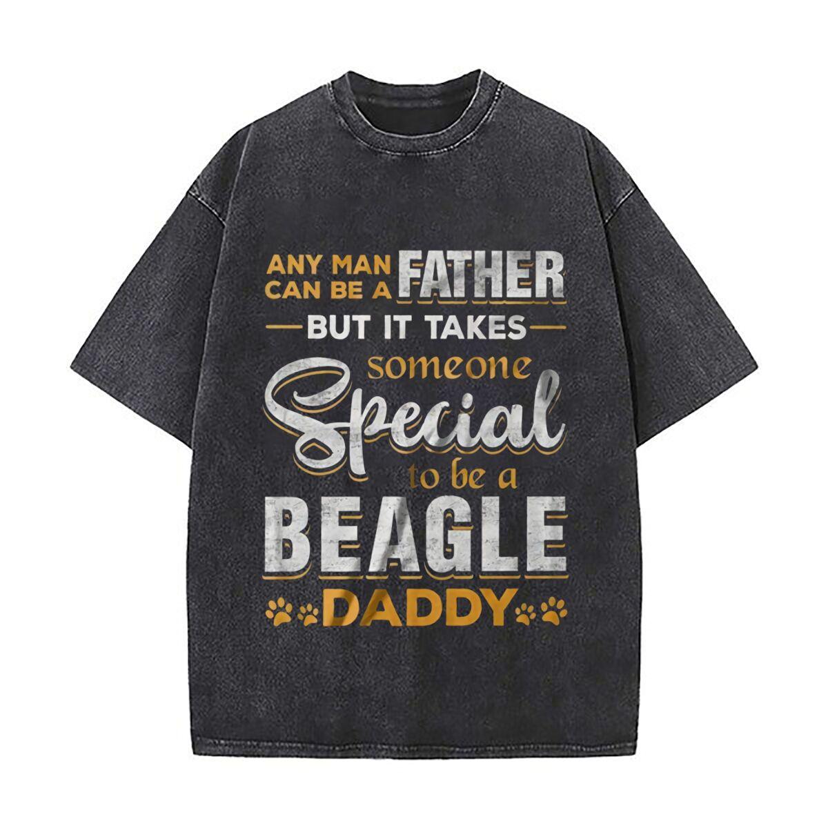 

Beagle Daddy Fathers Day Quote Art Washed Faded Vintage Short Sleeve Fashion Versatile Daily Tee S