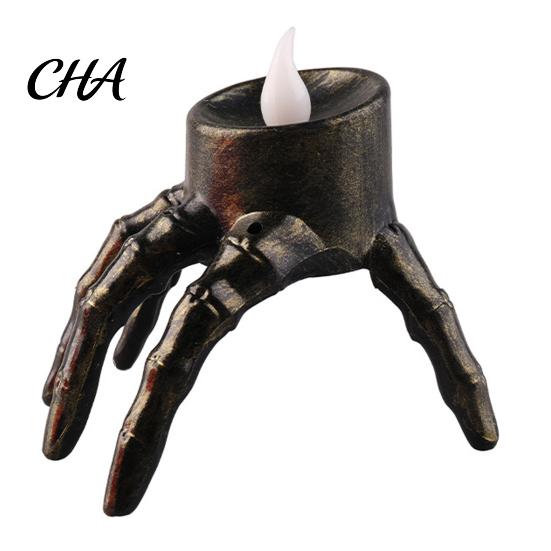 Reusable Festival Ornament Halloween Skeleton Hand Candle Light, Gothic Creepy Skull Hands Fake LED Creative Decoration for Table Centerpiece,
