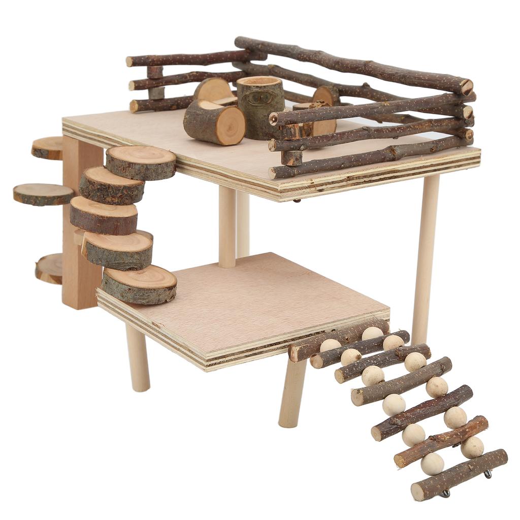 Hamster Natural Wood Playground Set Hamster Living Climbing System for Small Pets