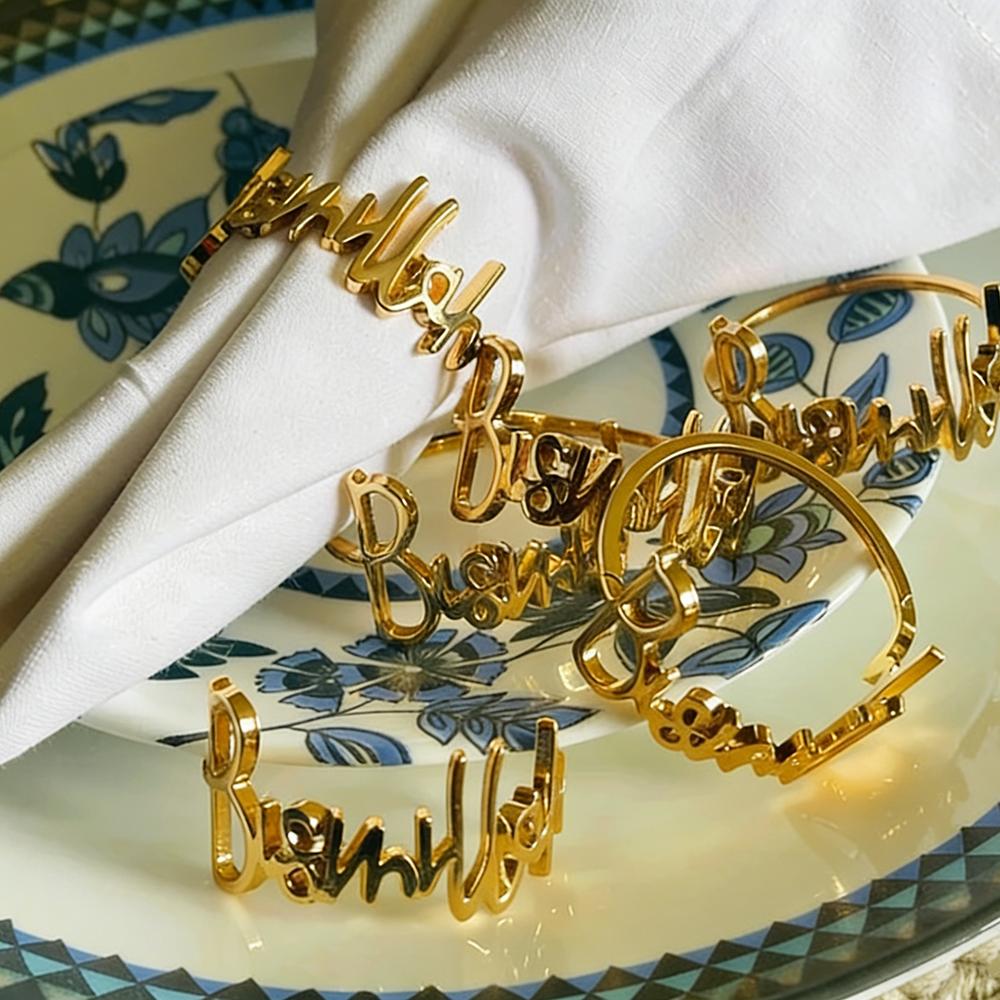 Set of 6 Arabic English Bismillah Napkin Rings Ramadan Mubarak Eid Al Adha Muslim Kareem Islamic Iftar Decor Housewarming Gift