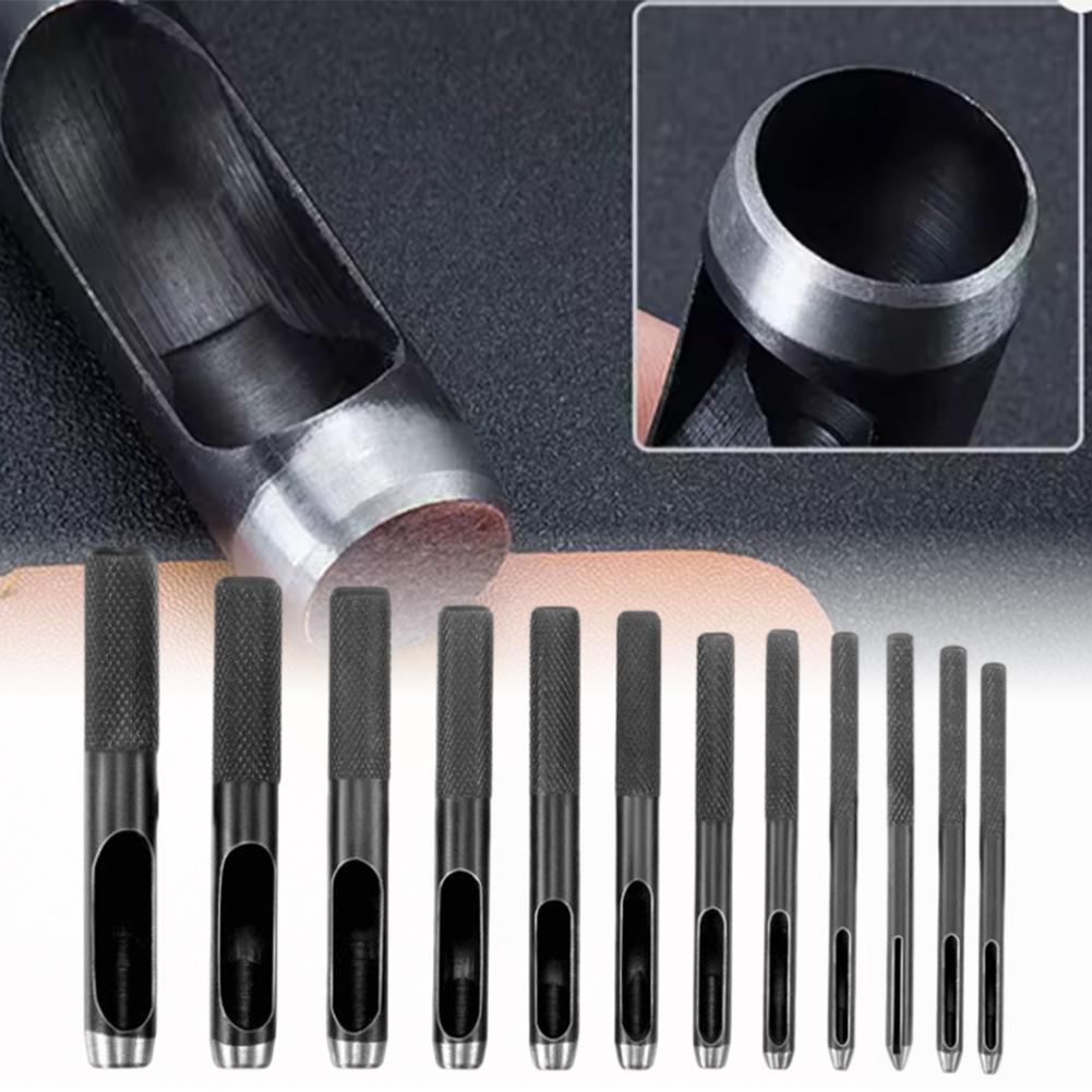 12PCS 1-10mm Leather Craft Round Hollow Hole Punch For Belt Watch Band Gasket Hollow Punch Steel Hole