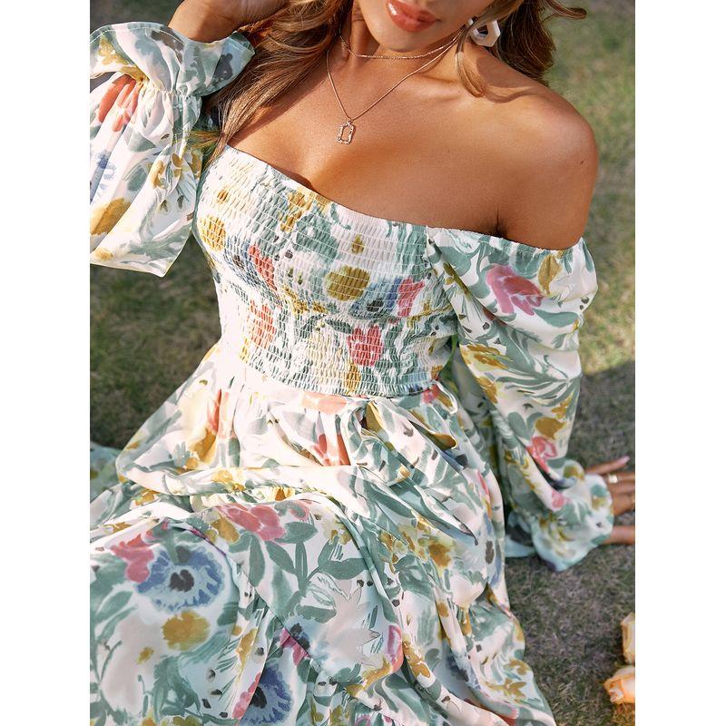 

Милое платье с эластичной розой, два способа носки, длинные рукава Green flower M