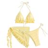 European and American yellow ruffle edge swimsuit female sexy three-piece set strap backless solid color bikini bikini swimsuit