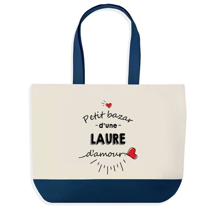 Sac cabas - PLANETEE - Bazar d'une Laure d'amour - Fond bleu - Coton 40x45 cm - Sans fermeture