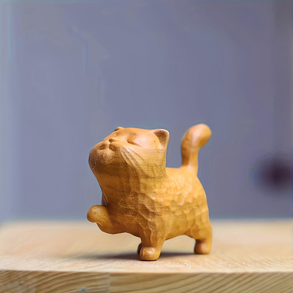Handcrafted Wooden Cat Figurine, Charming Collectible for Various Room Types - Craft for Collectors and Animal Decor Enthusiasts