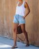 Tassel Elastic Waist Mid-Rise Denim Cotton Women's Shorts