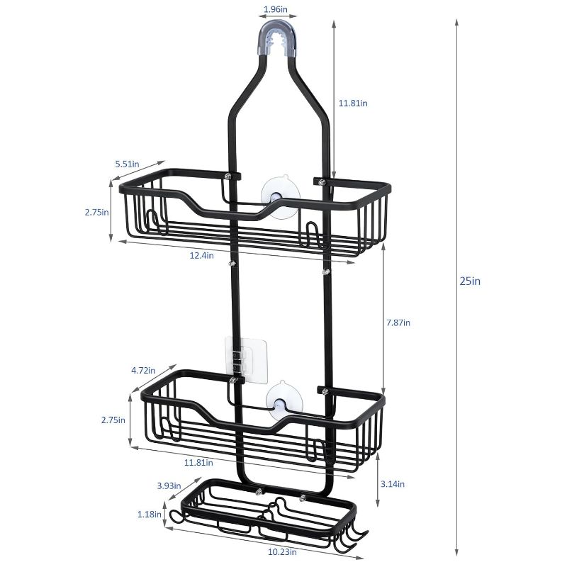 

M алюминиевая корзина для ванной с тремя ярусами, которую можно повесить на стену чёрный